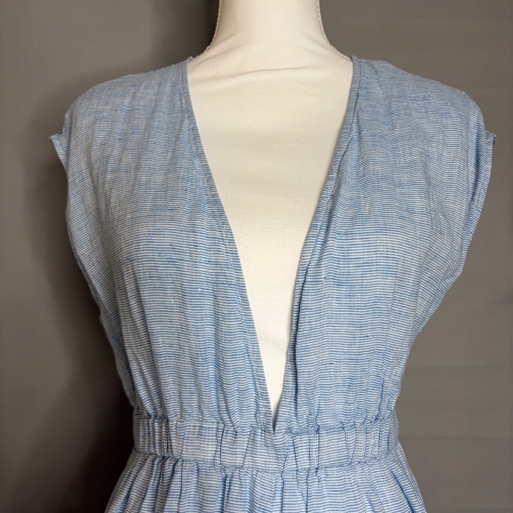 Mara Hoffman Swim Whitney Hemp Jumpsuit L Blue Stripe Wide Leg Beach Cover Up - Picture 4 of 11